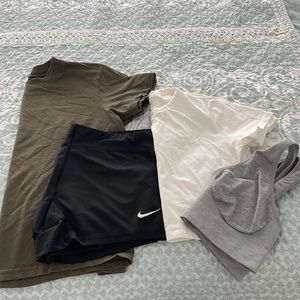 Nike shorts, John galt Tshirt M, exercise bras, au cotton T-shirt